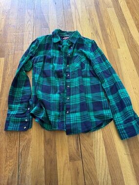 Merona Green and Navy Plaid Button-Down Shirt